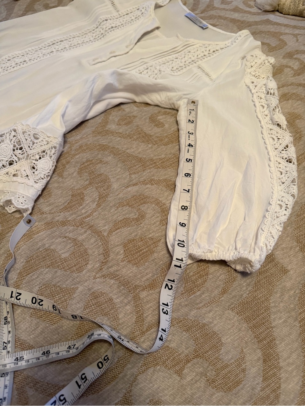 Solitaire Ravi Khosla White Crochet Lace Boho Tunic Blouse Medium - Picture 8 of 13